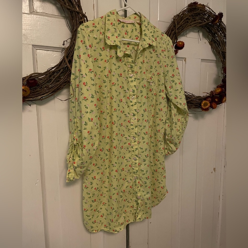 Victoria Secret Yellow Flowered Night Shirt Women's Size L